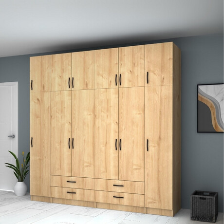 Ντουλάπα Ρούχων Ricardo Megapap Εξάφυλλη με Πατάρι Χρώμα Φυσικό Οξιάς 240x51,8x240εκ.