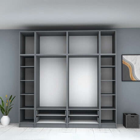 Ντουλάπα Ρούχων Ricardo Megapap Εξάφυλλη με Πατάρι Χρώμα Ανθρακί 240x51,8x240εκ.