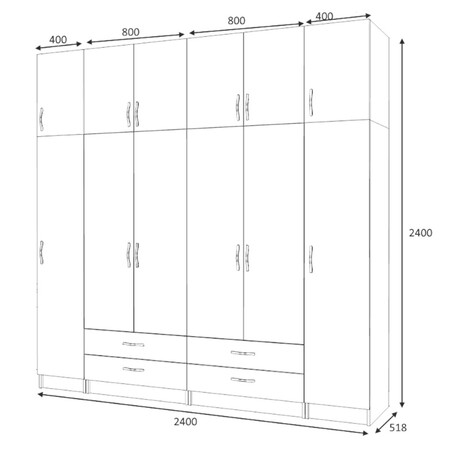 Ντουλάπα Ρούχων Ricardo Megapap Εξάφυλλη με Πατάρι Χρώμα Ανθρακί 240x51,8x240εκ.