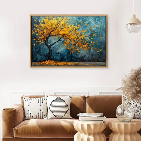 Πίνακας σε Καμβά "windblown Tree" Megapap Ψηφιακής Εκτύπωσης με Κορνίζα Χρώμα Χρυσό 140x100x3εκ.