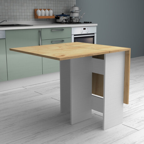 Τραπέζι Μελαμίνης Pepe Megapap Επεκτεινόμενο Χρώμα Λευκό - Φυσικό Οξιάς 28(56+56)x77x75εκ.