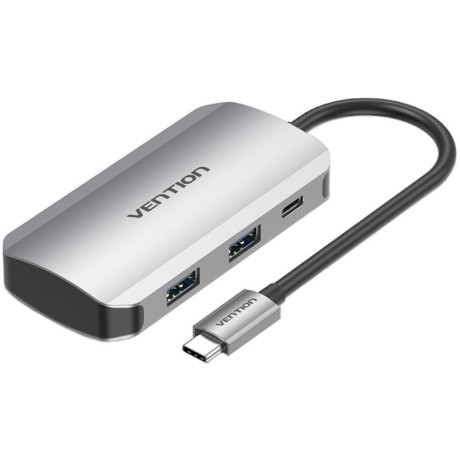 Vention Type-c to usb 3.0x4/pd 100w hub 0.15m Gray Aluminum Alloy Type (Tnbhb) (Ventnbhb)