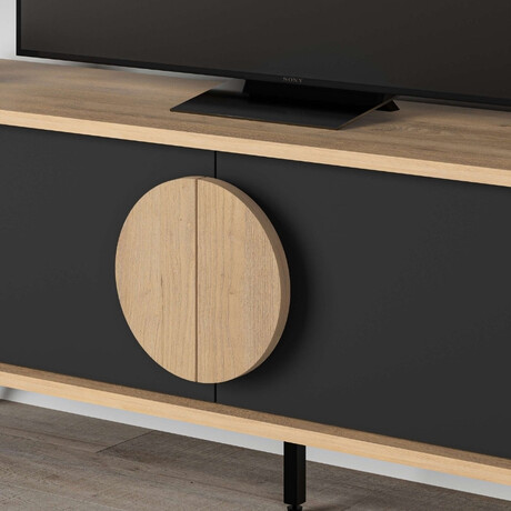 Έπιπλο Τηλεόρασης Gora Megapap Χρώμα Sapphire oak - Silky Black 140x35,6x51εκ.