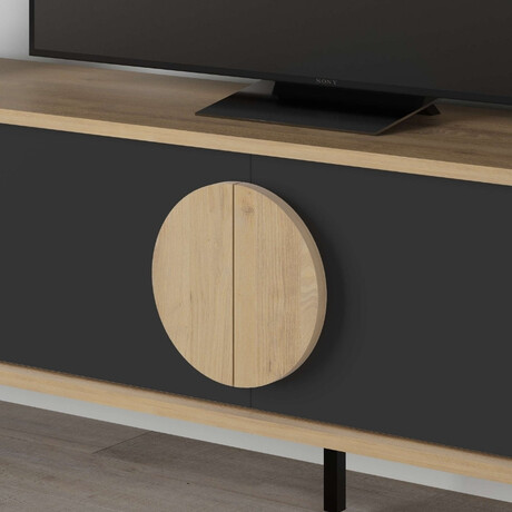 Έπιπλο Τηλεόρασης Gora Megapap Χρώμα Sapphire oak - Silky Black 180x35,6x51εκ.
