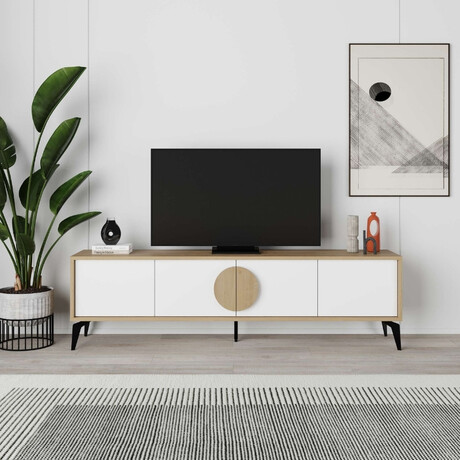 Έπιπλο Τηλεόρασης Gora Megapap Χρώμα Sapphire oak - Λευκό 180x35,6x51εκ.