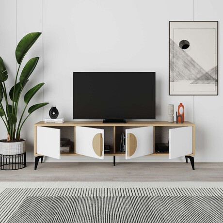 Έπιπλο Τηλεόρασης Gora Megapap Χρώμα Sapphire oak - Λευκό 180x35,6x51εκ.
