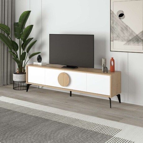 Έπιπλο Τηλεόρασης Gora Megapap Χρώμα Sapphire oak - Λευκό 180x35,6x51εκ.