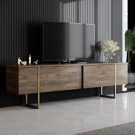 Έπιπλο Τηλεόρασης Luxe Megapap Χρώμα Καρυδί - Χρυσό 180x30x50εκ.