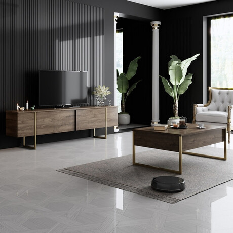 Τραπεζάκι Σαλονιού Luxe Megapap Χρώμα Καρυδί - Χρυσό 90x60x40εκ.