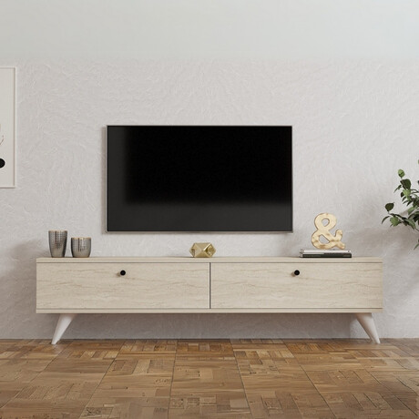 Έπιπλο Τηλεόρασης Paris Megapap Χρώμα Travertine 160x25x35εκ.