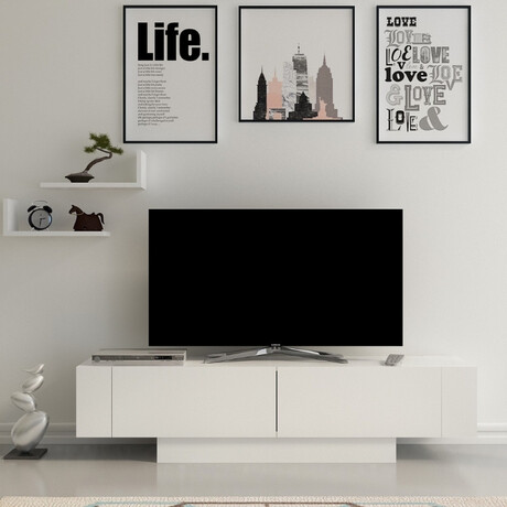 Έπιπλο Τηλεόρασης Matera Megapap Χρώμα Λευκό 150x31,5x41,6εκ.