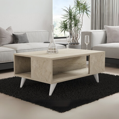 Τραπεζάκι Σαλονιού Yuka Megapap Χρώμα Travertine 90x60x39,5εκ.