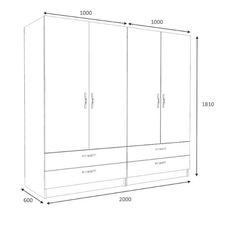 Ντουλάπα Ρούχων Victoria Megapap Τετράφυλλη με Συρτάρια Χρώμα Καρυδί 200x60x181εκ.