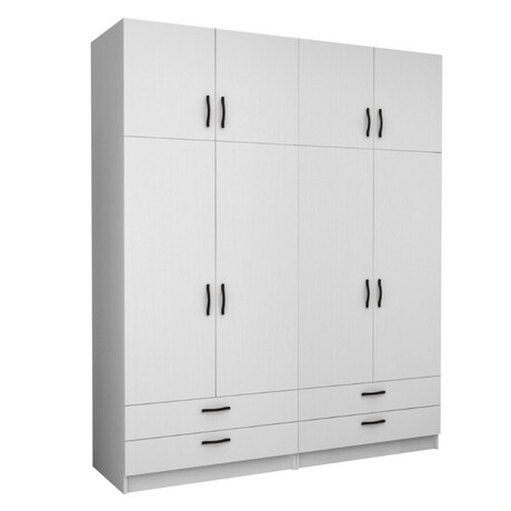 Ντουλάπα Ρούχων Victoria Megapap Τετράφυλλη με Πατάρι και Συρτάρια Χρώμα Λευκό 200x60x240εκ.