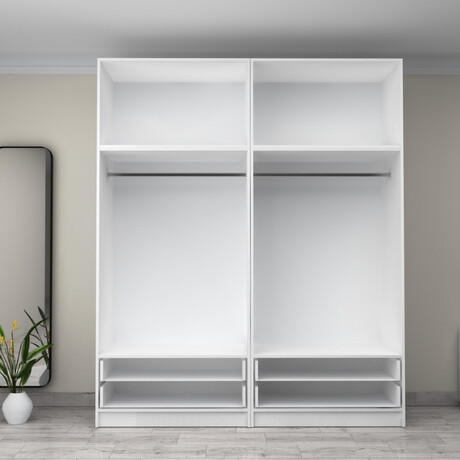 Ντουλάπα Ρούχων Victoria Megapap Τετράφυλλη με Πατάρι και Συρτάρια Χρώμα Λευκό 200x60x240εκ.