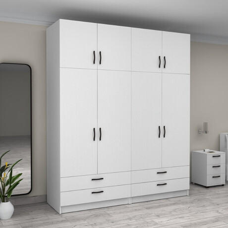 Ντουλάπα Ρούχων Victoria Megapap Τετράφυλλη με Πατάρι και Συρτάρια Χρώμα Λευκό 200x60x240εκ.