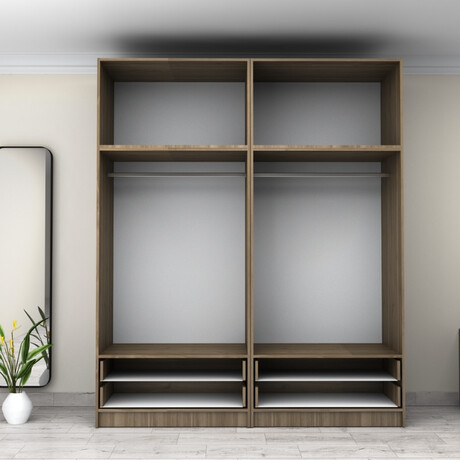 Ντουλάπα Ρούχων Victoria Megapap Τετράφυλλη με Πατάρι και Συρτάρια Χρώμα Καρυδί 200x60x240εκ.