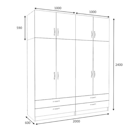Ντουλάπα Ρούχων Victoria Megapap Τετράφυλλη με Πατάρι και Συρτάρια Χρώμα Καρυδί 200x60x240εκ.