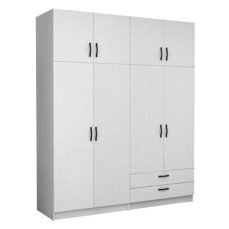 Ντουλάπα Ρούχων Victoria Megapap Τετράφυλλη με Πατάρι και Συρτάρια Χρώμα Λευκό 200x60x240εκ.