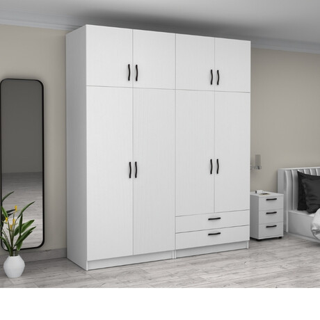 Ντουλάπα Ρούχων Victoria Megapap Τετράφυλλη με Πατάρι και Συρτάρια Χρώμα Λευκό 200x60x240εκ.