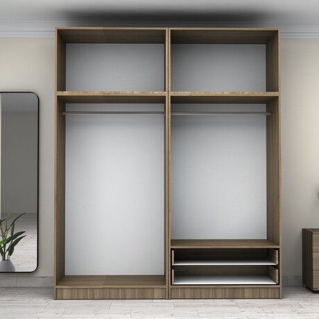 Ντουλάπα Ρούχων Victoria Megapap Τετράφυλλη με Πατάρι και Συρτάρια Χρώμα Καρυδί 200x60x240εκ.