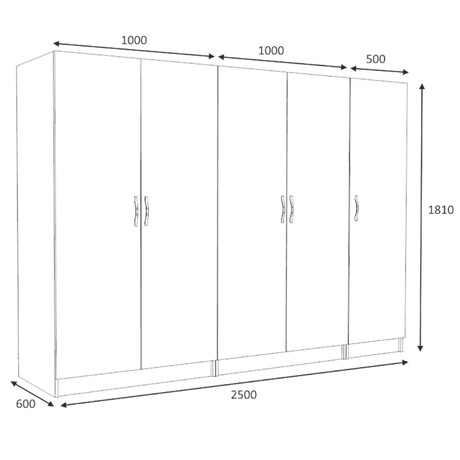 Ντουλάπα Ρούχων Victoria Megapap Πεντάφυλλη Χρώμα Φυσικό Οξιάς 250x60x181εκ.