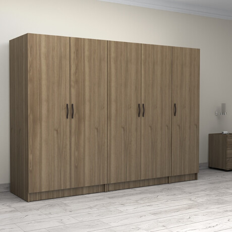 Ντουλάπα Ρούχων Victoria Megapap Πεντάφυλλη Χρώμα Καρυδί 250x60x181εκ.