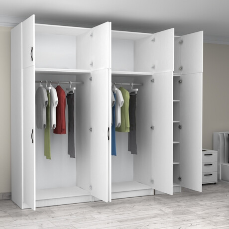 Ντουλάπα Ρούχων Victoria Megapap Πεντάφυλλη με Πατάρι Χρώμα Λευκό 250x60x240εκ.