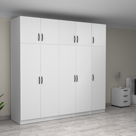 Ντουλάπα Ρούχων Victoria Megapap Πεντάφυλλη με Πατάρι Χρώμα Λευκό 250x60x240εκ.