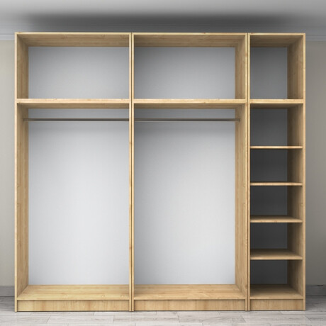 Ντουλάπα Ρούχων Victoria Megapap Πεντάφυλλη με Πατάρι Χρώμα Φυσικό Οξιάς 250x60x240εκ.