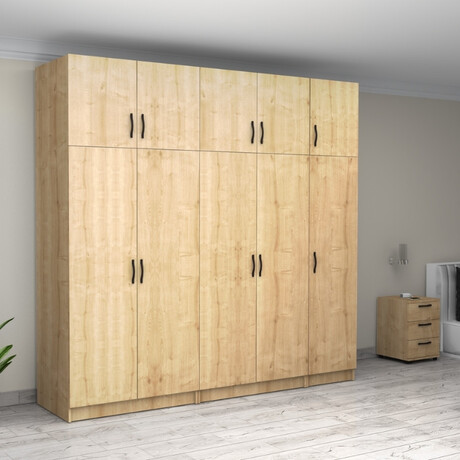 Ντουλάπα Ρούχων Victoria Megapap Πεντάφυλλη με Πατάρι Χρώμα Φυσικό Οξιάς 250x60x240εκ.