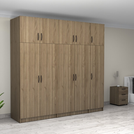 Ντουλάπα Ρούχων Victoria Megapap Πεντάφυλλη με Πατάρι Χρώμα Καρυδί 250x60x240εκ.