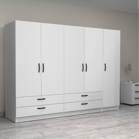 Ντουλάπα Ρούχων Victoria Megapap Πεντάφυλλη με Συρτάρια Χρώμα Λευκό 250x60x181εκ.