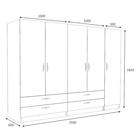 Ντουλάπα Ρούχων Victoria Megapap Πεντάφυλλη με Συρτάρια Χρώμα Λευκό 250x60x181εκ.