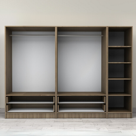 Ντουλάπα Ρούχων Victoria Megapap Πεντάφυλλη με Συρτάρια Χρώμα Καρυδί 250x60x181εκ.