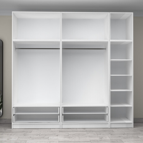 Ντουλάπα Ρούχων Victoria Megapap Πεντάφυλλη με Πατάρι και Συρτάρια Χρώμα Λευκό 250x60x240εκ.