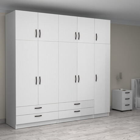 Ντουλάπα Ρούχων Victoria Megapap Πεντάφυλλη με Πατάρι και Συρτάρια Χρώμα Λευκό 250x60x240εκ.