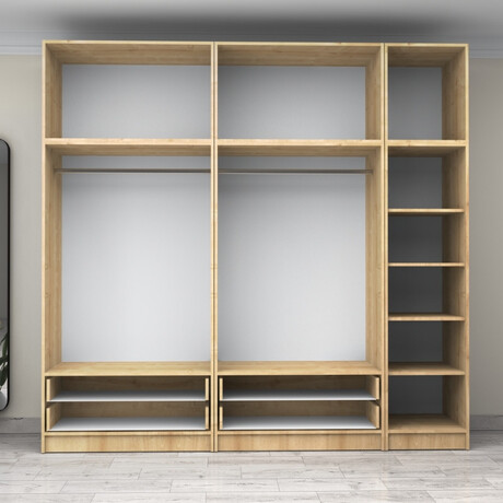 Ντουλάπα Ρούχων Victoria Megapap Πεντάφυλλη με Πατάρι και Συρτάρια Χρώμα Φυσικό Οξιάς 250x60x240εκ.