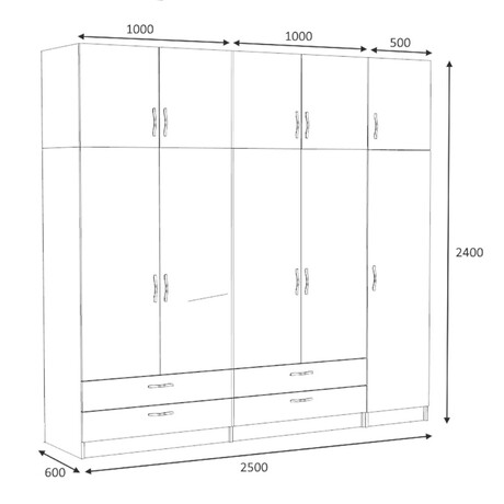 Ντουλάπα Ρούχων Victoria Megapap Πεντάφυλλη με Πατάρι και Συρτάρια Χρώμα Φυσικό Οξιάς 250x60x240εκ.