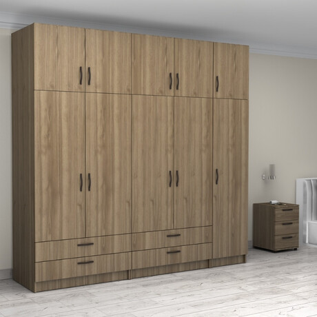 Ντουλάπα Ρούχων Victoria Megapap Πεντάφυλλη με Πατάρι και Συρτάρια Χρώμα Καρυδί 250x60x240εκ.