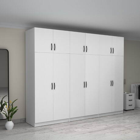 Ντουλάπα Ρούχων Victoria Megapap Εξάφυλλη με Πατάρι Χρώμα Λευκό 300x60x240εκ.