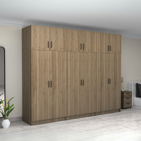 Ντουλάπα Ρούχων Victoria Megapap Εξάφυλλη με Πατάρι Χρώμα Καρυδί 300x60x240εκ.