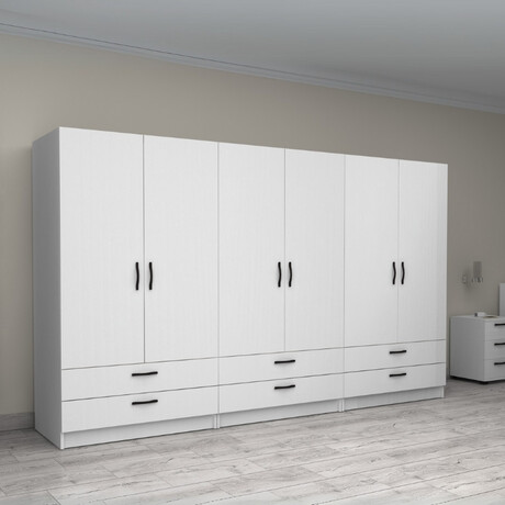 Ντουλάπα Ρούχων Victoria Megapap Εξάφυλλη με Συρτάρια Χρώμα Λευκό 300x60x181εκ.