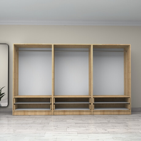 Ντουλάπα Ρούχων Victoria Megapap Εξάφυλλη με Συρτάρια Χρώμα Φυσικό Οξιάς 300x60x181εκ.