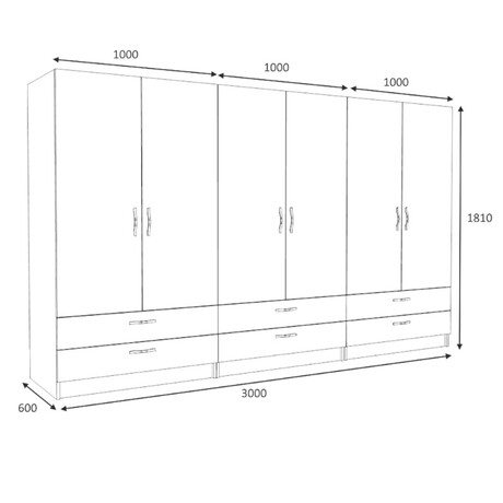 Ντουλάπα Ρούχων Victoria Megapap Εξάφυλλη με Συρτάρια Χρώμα Καρυδί 300x60x181εκ.