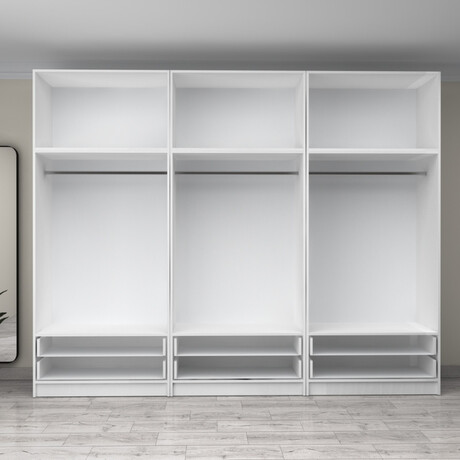 Ντουλάπα Ρούχων Victoria Megapap Εξάφυλλη με Πατάρι και Συρτάρια Χρώμα Λευκό 300x60x240εκ.