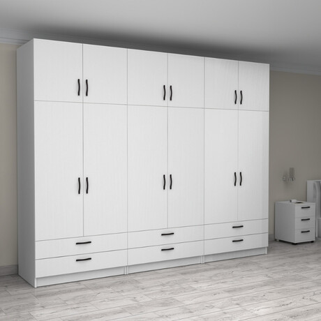 Ντουλάπα Ρούχων Victoria Megapap Εξάφυλλη με Πατάρι και Συρτάρια Χρώμα Λευκό 300x60x240εκ.