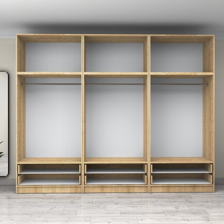 Ντουλάπα Ρούχων Victoria Megapap Εξάφυλλη με Πατάρι και Συρτάρια Χρώμα Φυσικό Οξιάς 300x60x240εκ.