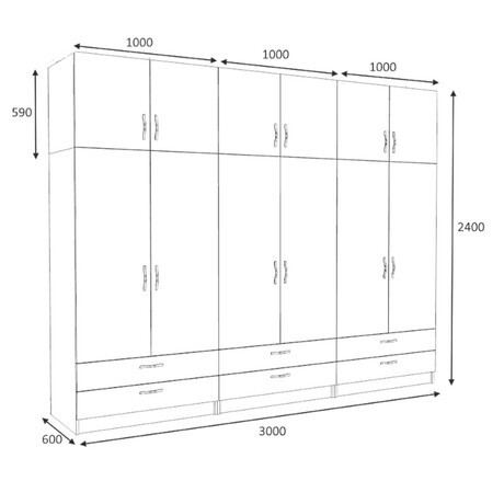 Ντουλάπα Ρούχων Victoria Megapap Εξάφυλλη με Πατάρι και Συρτάρια Χρώμα Φυσικό Οξιάς 300x60x240εκ.