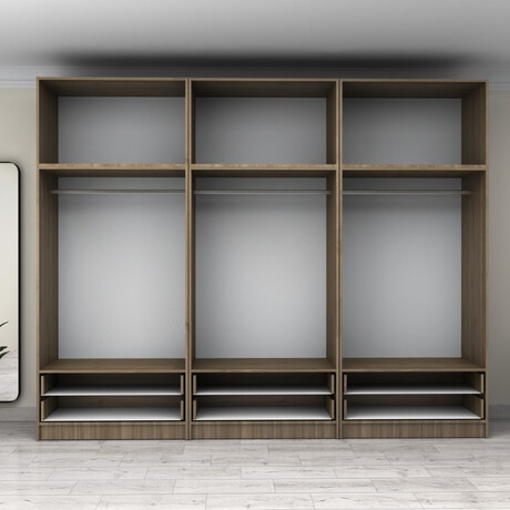 Ντουλάπα Ρούχων Victoria Megapap Εξάφυλλη με Πατάρι και Συρτάρια Χρώμα Καρυδί 300x60x240εκ.